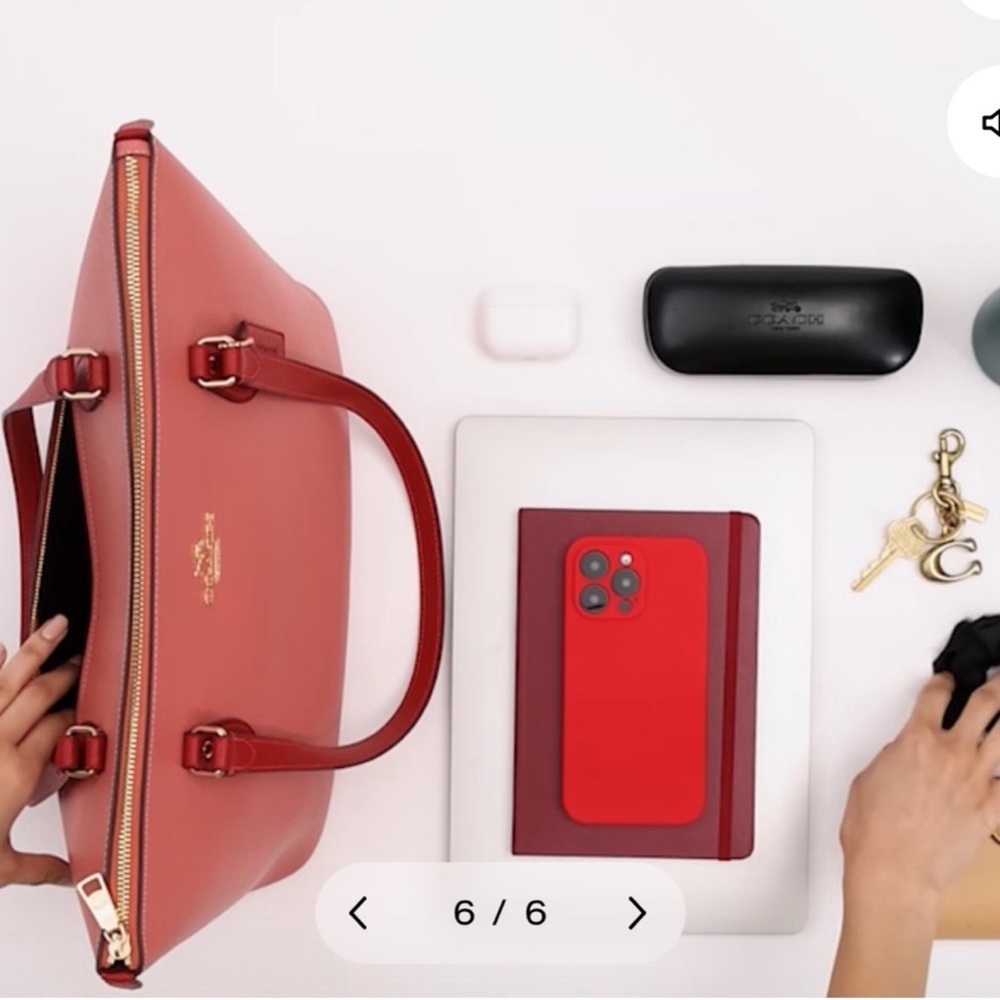 🧡Coach NWT Coral pink  Gallery Tote Bag with red strap and gold accents.🧡 - Picture 3 of 6